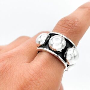 NEW! Sterling Silver Dome Ring Handmade Oxidized Beaded 925 Jewelry Boho Vintage